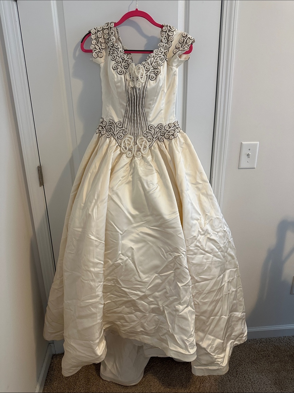 Ivory Wedding Gown with Silver Embroidery and Pearl Beading